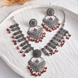 Abharan White and Red Stones and Pearls Opulent Jewellery Set