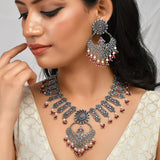 Abharan White and Red Stones and Pearls Opulent Jewellery Set