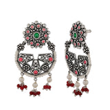 Abharan Pink Stones and White Pearls Floral Earrings