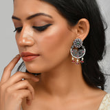 Abharan Pink Stones and White Pearls Floral Earrings