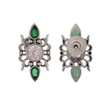 Abharan Casual White and Green Stones Stud Earrings