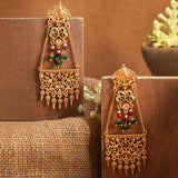 Abharan Stones and Pearls Gold Plated Drop Earrings