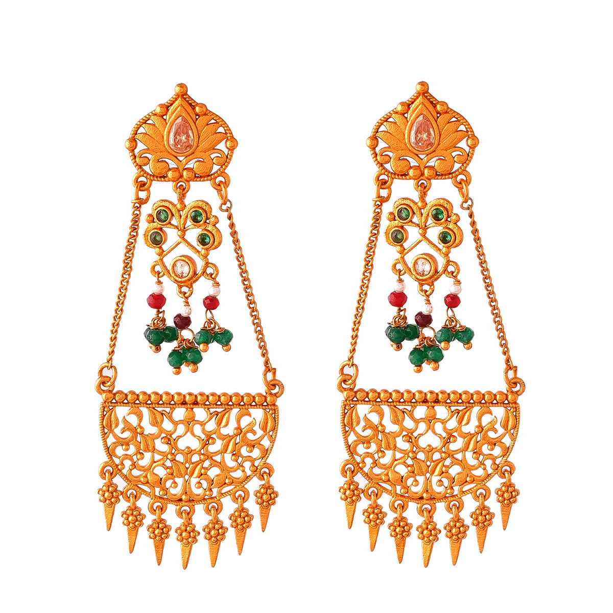 Abharan Cutwork Design Beaded Drop Earrings