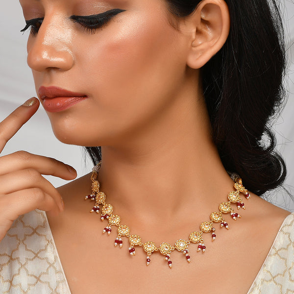 Abharan Yellow Gold Plated Lightly Embellished Jewellery Set VOYLLA