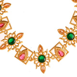 Abharan Green and Red Stones Gold Plated Jewellery Set