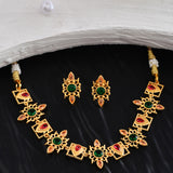Abharan Green and Red Stones Gold Plated Jewellery Set