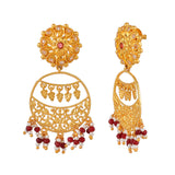 Abharan Filigree Design Red Stones and Pearls Drop Earrings