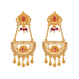 Abharan Floral Red Stones and Pearls Ethnic Drop Earrings