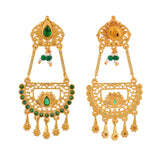 Abharan Floral Green Stones and Pearls Ethnic Drop Earrings