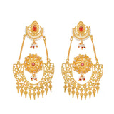 Abharan Red Stones and Pearls Opulent Drop Earrings