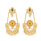 Abharan Green Stones and Pearls Opulent Drop Earrings