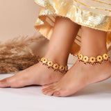 Abharan Gold Plated Red Stones and Pearls Anklets