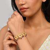 Abharan Gold Plated Red Stones and Pearls Bracelet