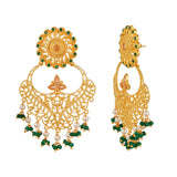 Abharan Filigree Design Green Stones and Pearls Earrings