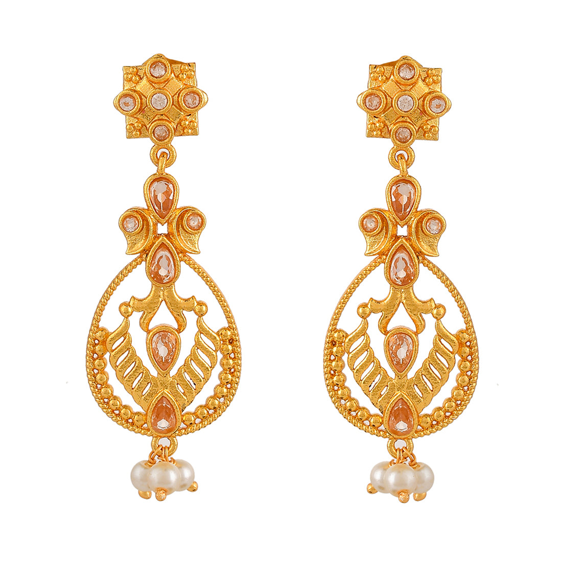 Abharan Gold Plated White Pearls Drop Earrings