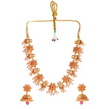 Abharan Pink Teardrop Cut Stones and Pearls Floral Jewellery Set