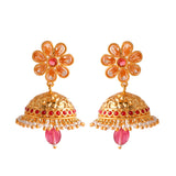 Abharan Pink Teardrop Cut Stones and Pearls Floral Jewellery Set