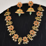 Abharan Floral Pink Stones and Pearls Opulent Jewellery Set
