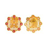 Abharan Pink Stones Floral Stud Earrings