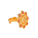 Abharan Red Stone Floral Cocktail Ring