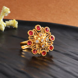 Abharan Red Stone Floral Cocktail Ring