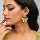 Abharan Green Stones and White Pearls Floral Earrings