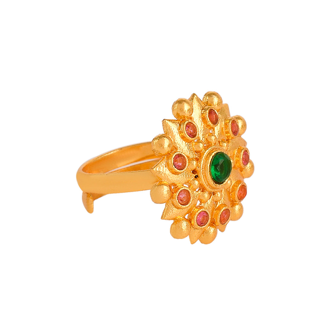 Abharan Green Stone Floral Cocktail Ring