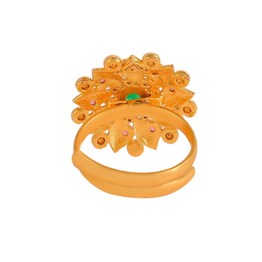 Abharan Green Stone Floral Cocktail Ring
