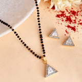 Sparkling Essential White Cz Studded Triangular Gold Plated Mangalsutra Set