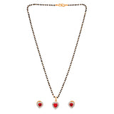 Sparkling Essential Red Cz Studded Heart Shaped Gold Plated Mangalsutra Set