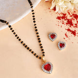 Sparkling Essential Red Cz Studded Heart Shaped Gold Plated Mangalsutra Set