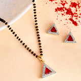 Sparkling Essential Red Cz Studded Triangular Gold Plated Women Mangalsutra Set