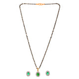 Sparkling Essentials Green Oval Gold Plated Mangalsutra Set