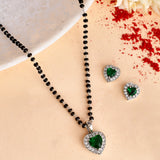 Sparkling Essentials Green Heart Shaped Silver Mangalsutra Set