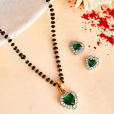 Sparkling Essentials Green Heart Shaped Gold Plated Mangalsutra Set