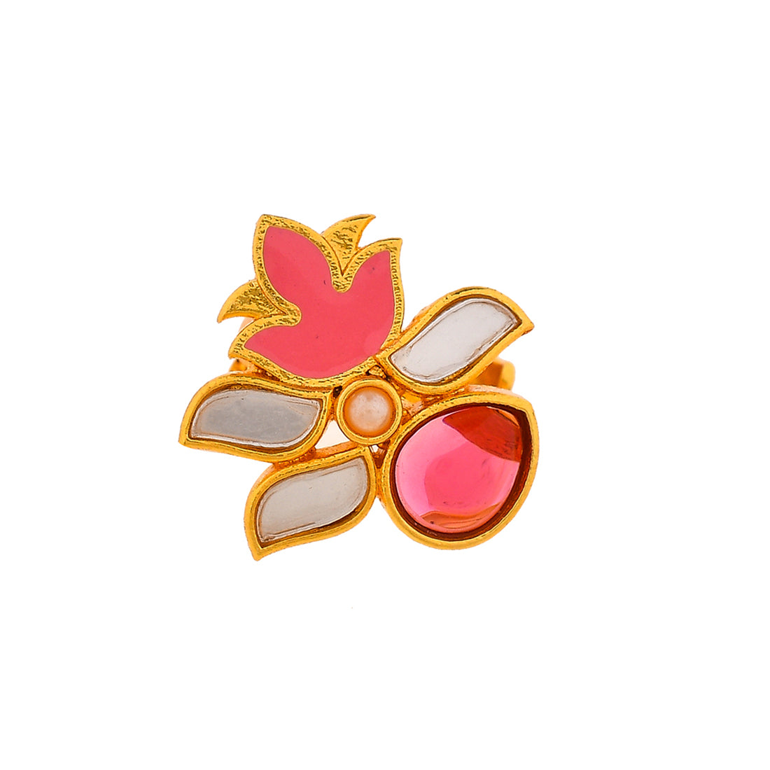 Forever More Floral Enamelled Pink Stone Ring