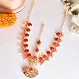Forever More Pink Stones and Pearls Enamelled Floral Maang Tika