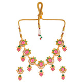 Forever More Green Enamel Floral Pink Stones and Pearls Jewellery Set
