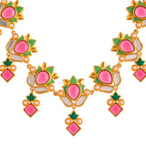 Forever More Green Enamel Floral Pink Stones and Pearls Jewellery Set