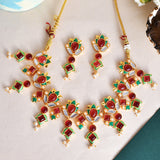 Forever More Green Enamel Tulips Red Stones and Pearls Jewellery Set