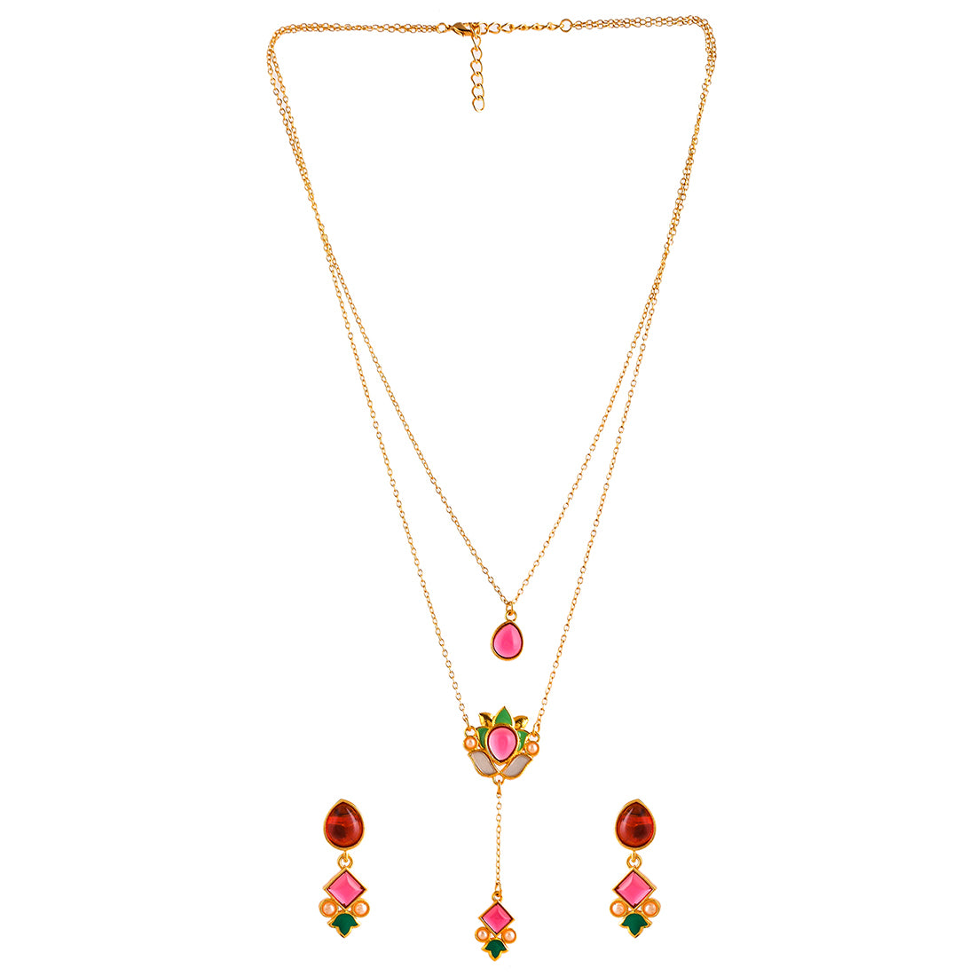 Forever More Pink Stones Enamelled Layered Necklace Jewellery Set