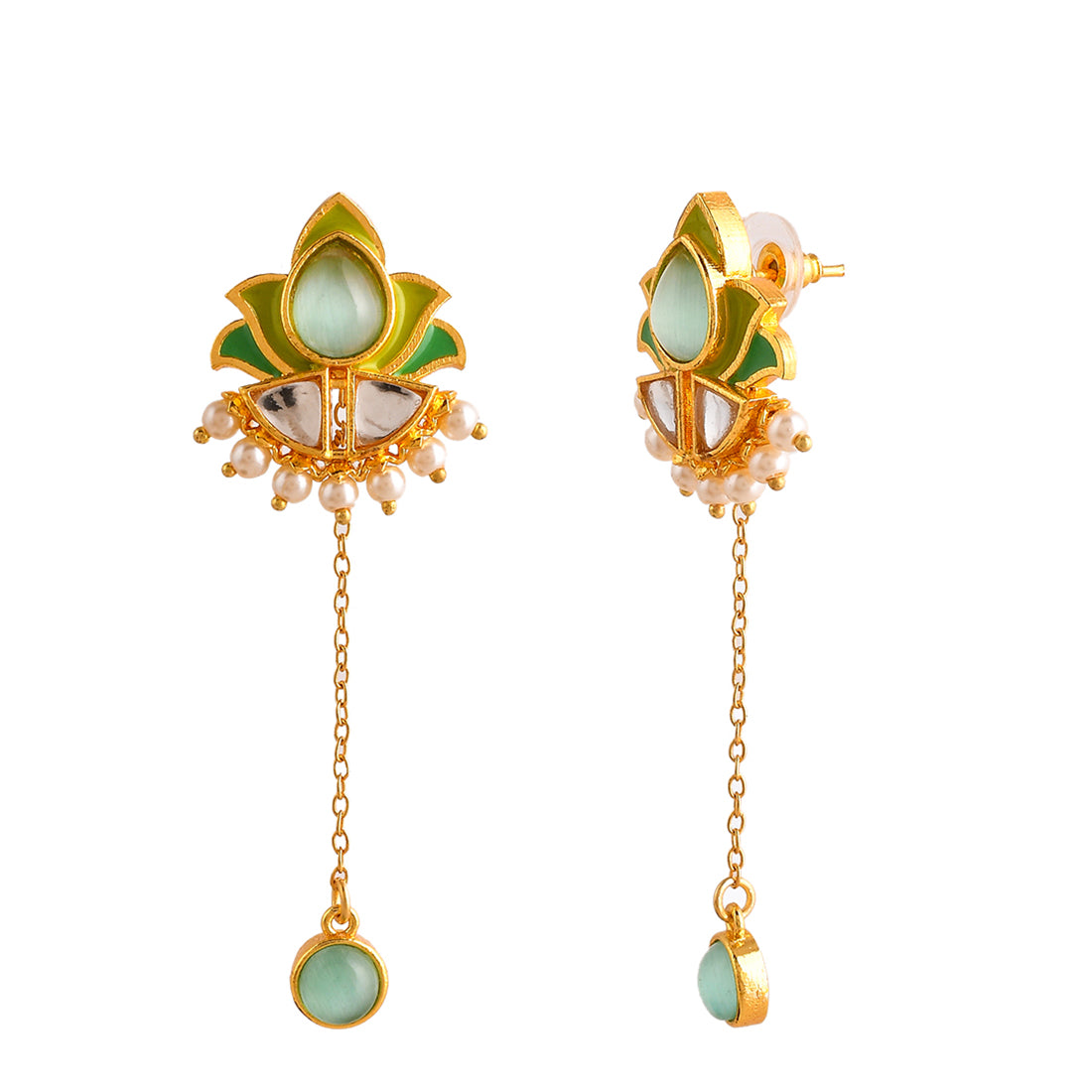 Forever More Green Stones and Pearls Enamelled Drop Earrings