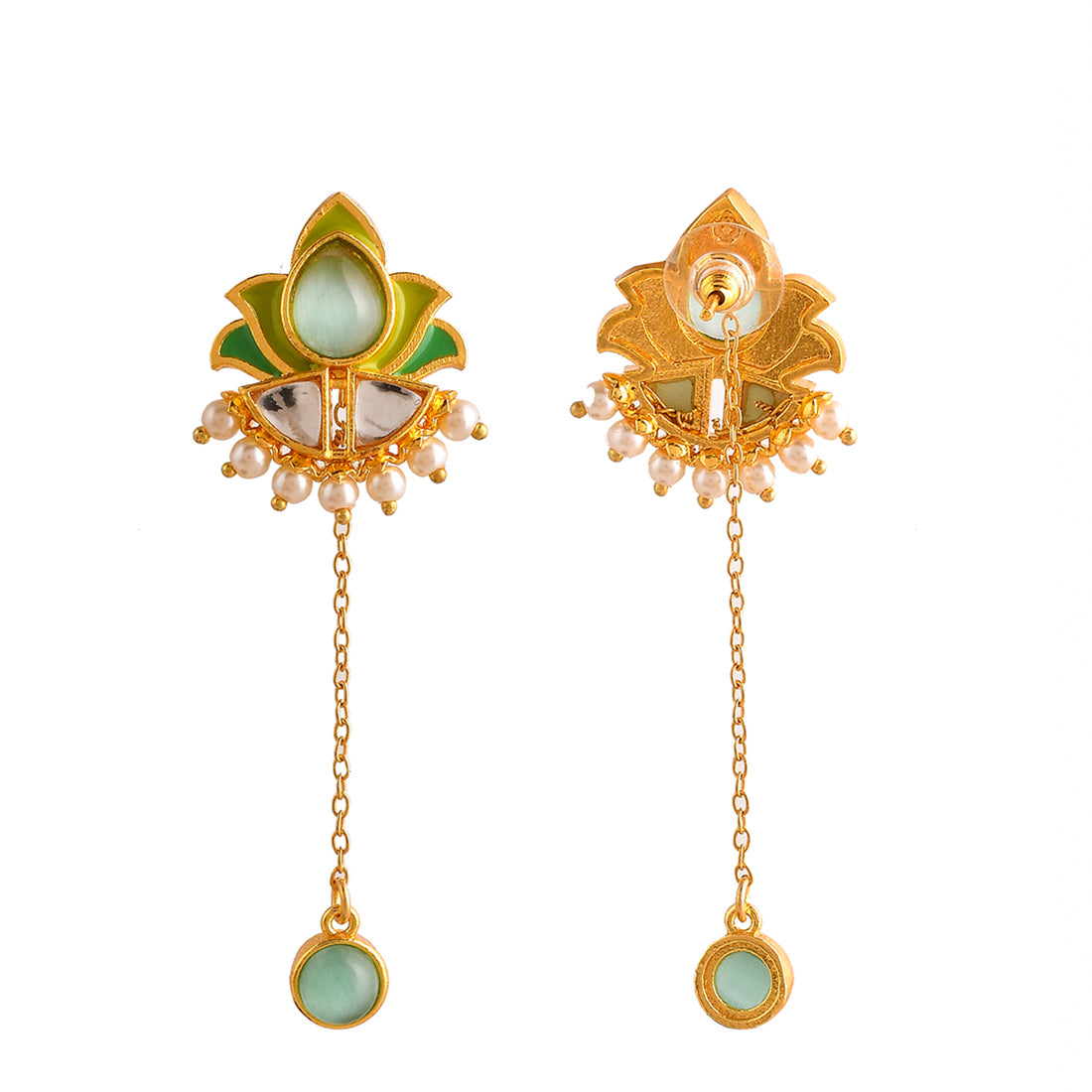 Forever More Green Stones and Pearls Enamelled Drop Earrings