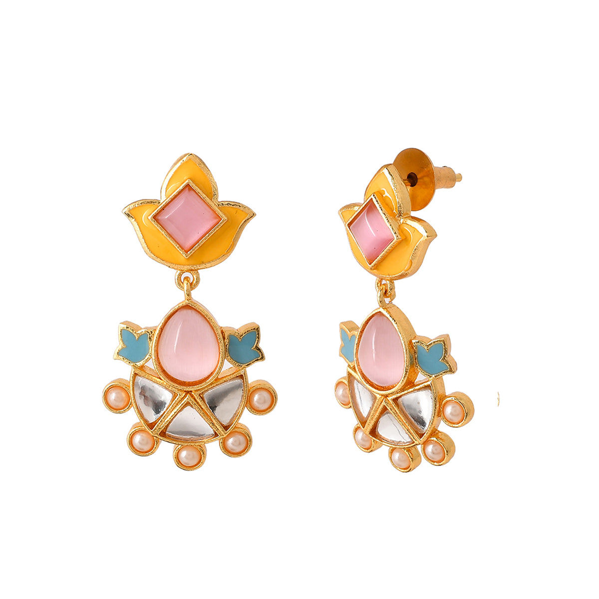Forever More Yellow Blue Lotus Drop Earrings