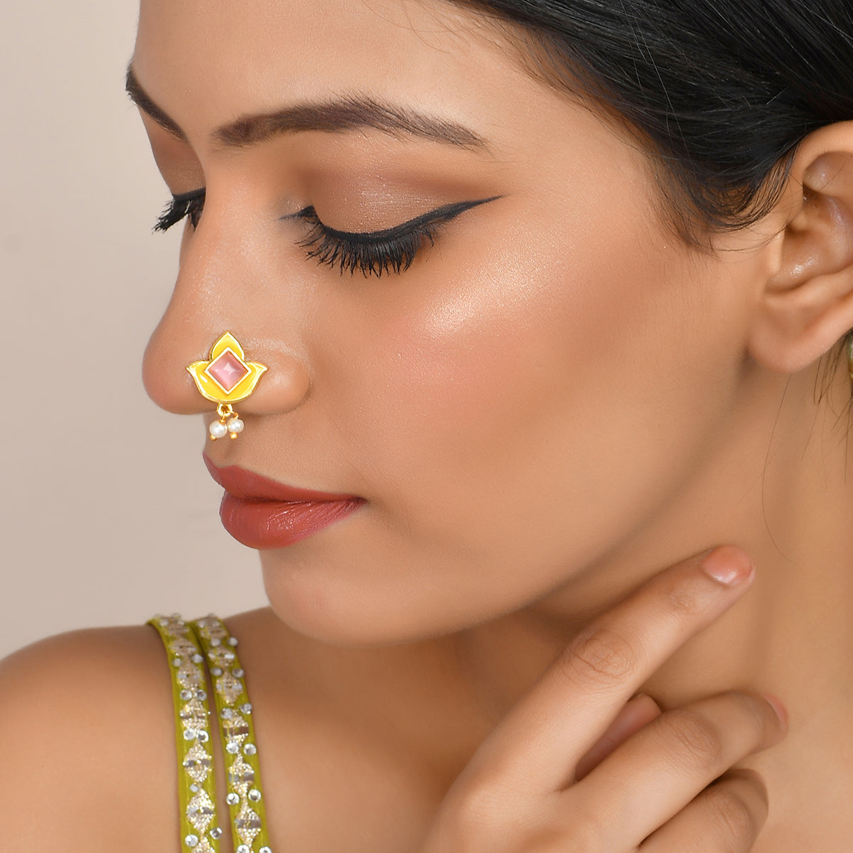 Floral Design Nose Pin Ethnic Cute Real 14K Gold Nose Stud Indian