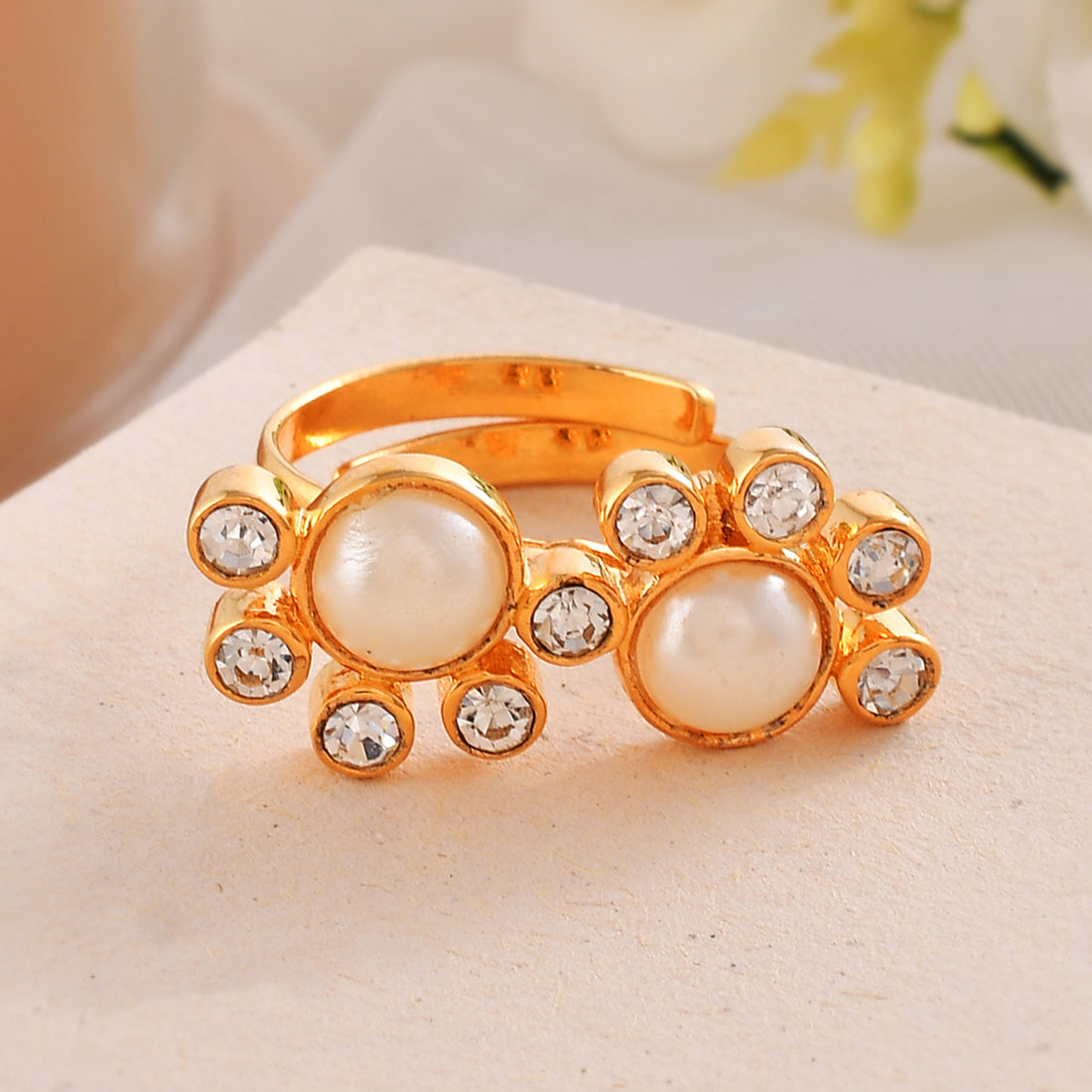 Arya Cz Studded Pearl Ring