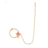 Forever More Enamelled Floral Motif Red Stone Non-Piercing Nose Ring