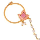 Forever More Enamelled Floral Motif Red Stone Non-Piercing Nose Ring