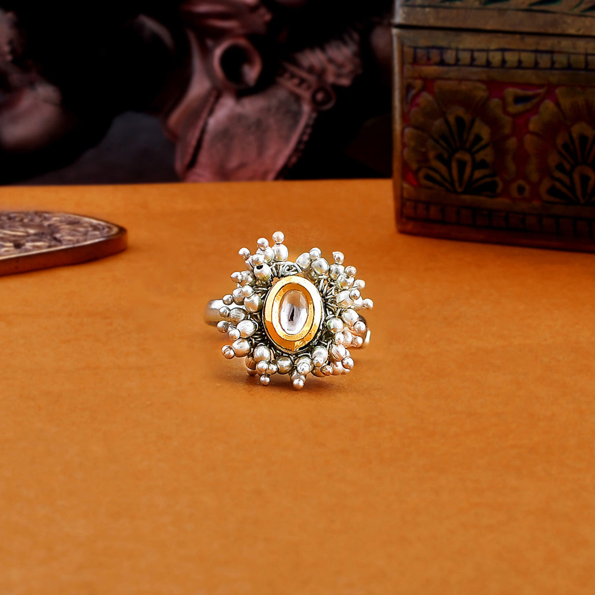 Kundan Finger Ring (Pink) – Laxmi Pearls