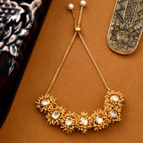 Veerangana Gold Plated Oval Cut Kundan Bracelet